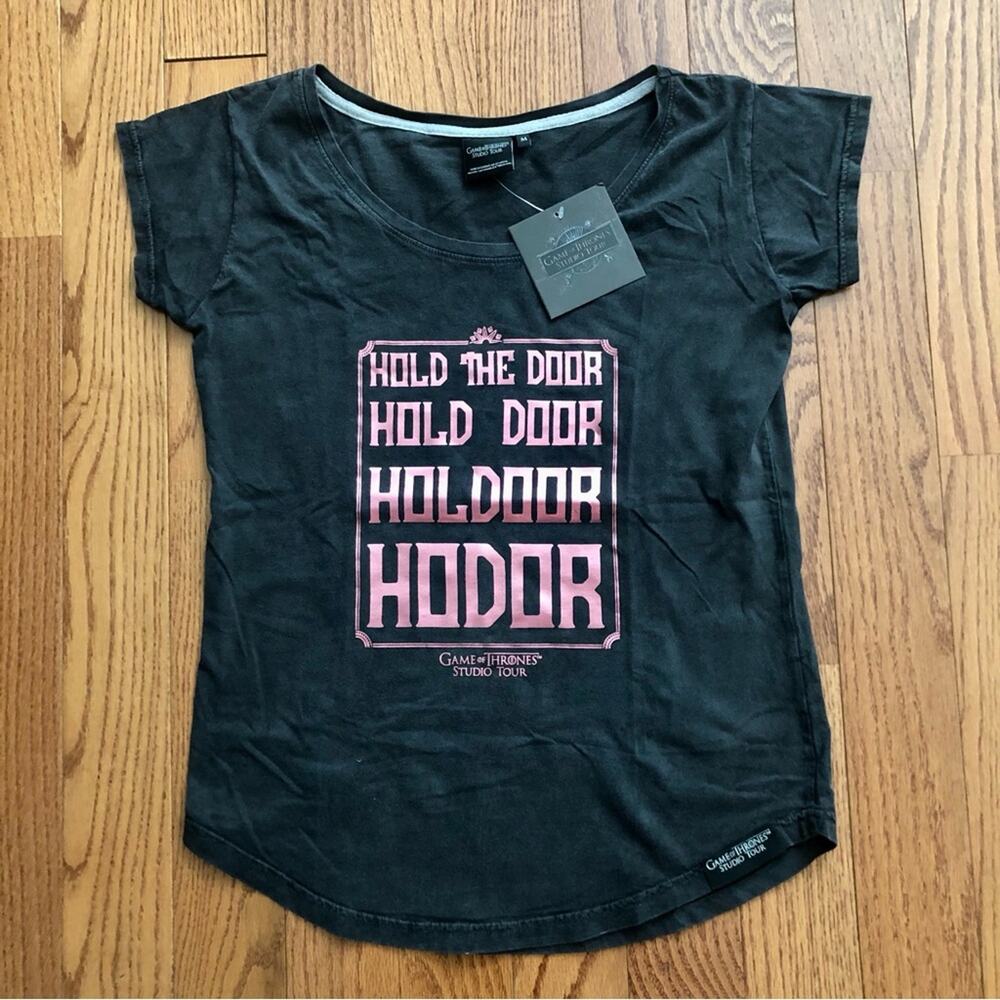 Game of Thrones Black Cotton Tee Pink Metallic Hodor Graphic Women's Size M NWT